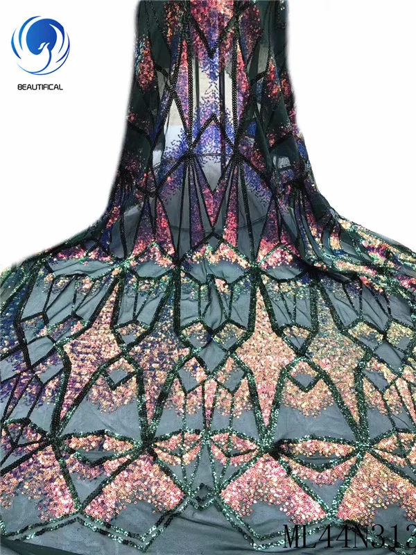 

Beautifical Nigerian lace fabrics High quality tulle lace african fabric 5yards lace embroidery sequins fabric ML44N313