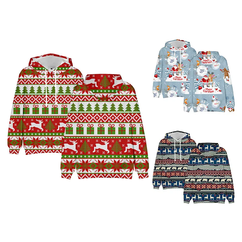 

2021 Christmas Party Hoodies Long Sleeve O-neck Tops Sweatshirts Plus Size Elk Printed Color Matching Pullover Tops