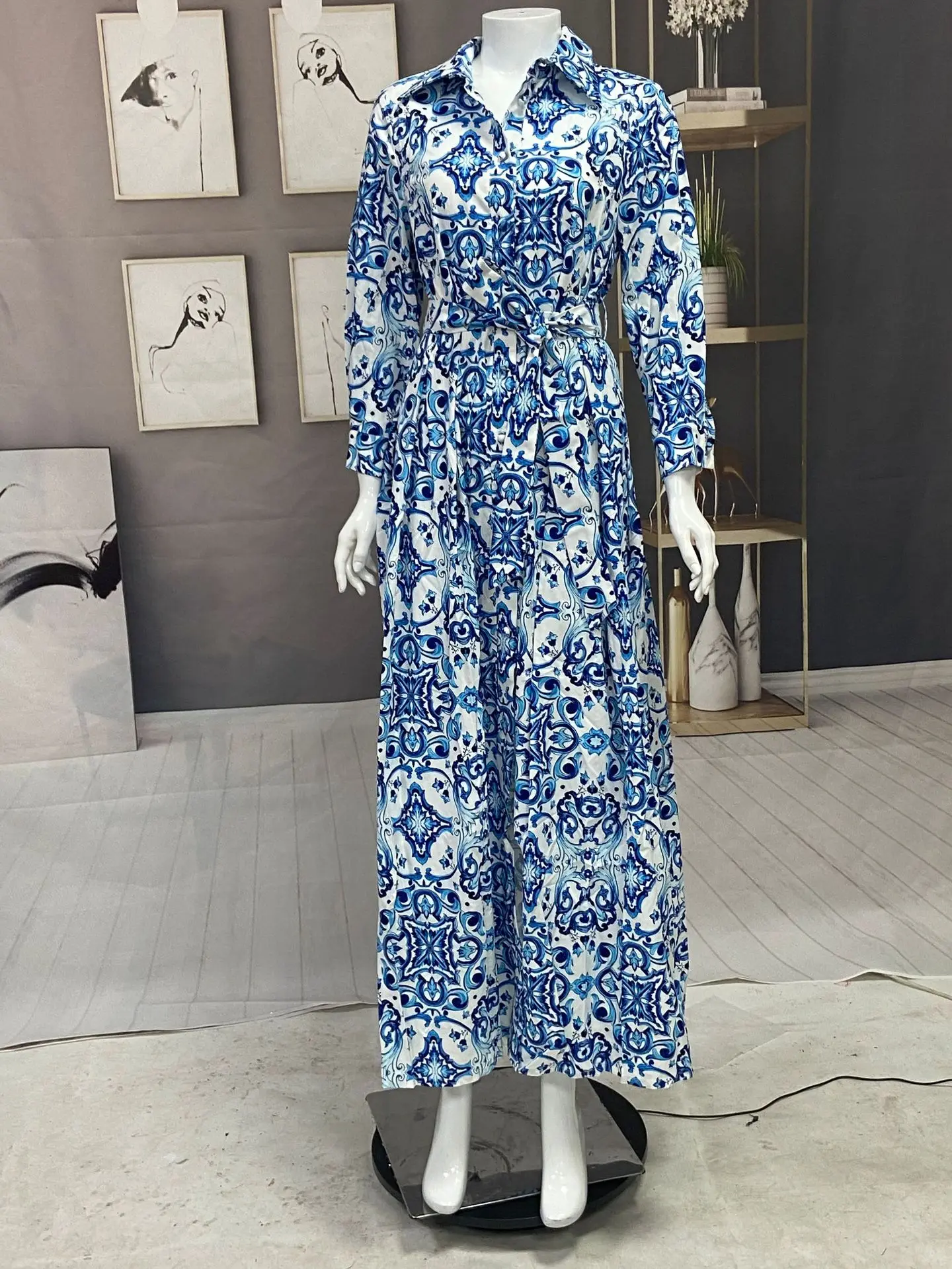 Eid Mubarak платья для женщин Abaya Дубай турецкое длинное мусульманское платье ретро печать элегантная мусульманская одежда Caftan Саудовская Арави...