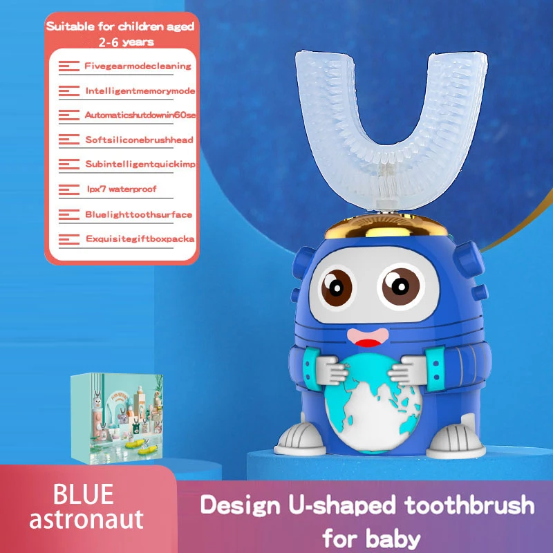 

Smart 360 Degress U Sonic Electric Toothbrush Kids Silicone Automatic Ultrasonic Tooth Brush Children Blue Light Teeth Brush