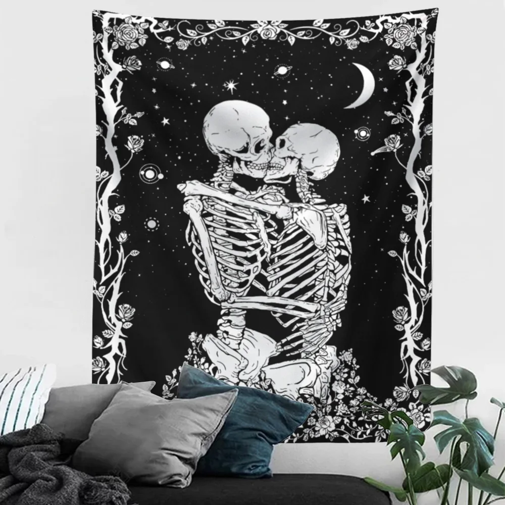 Психоделический череп гобелен Таро влюбленные настенные черепа цветок