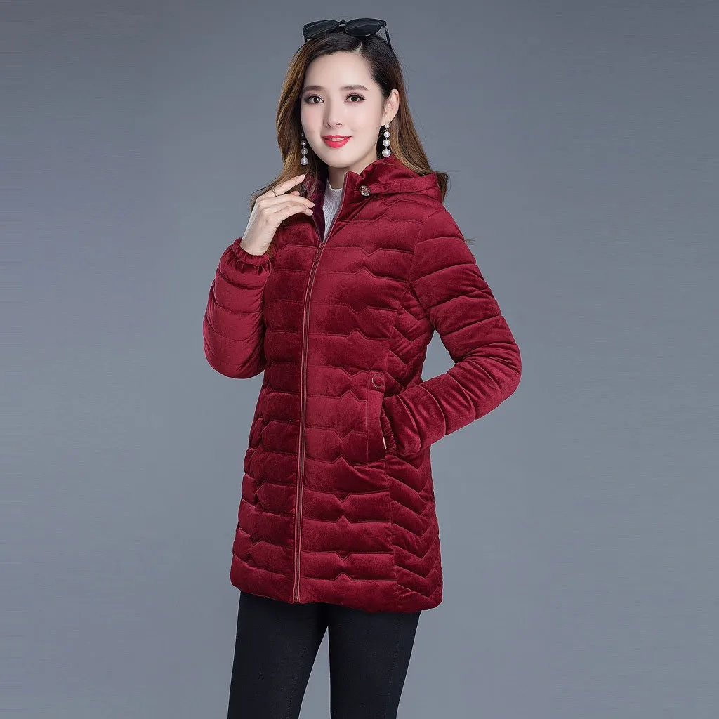 

JAYCOSIN Women's Parkas Fashion Women Outerwear Long Sleeve Zipper Tops Hooded Button Cotton-padded Coat L501007