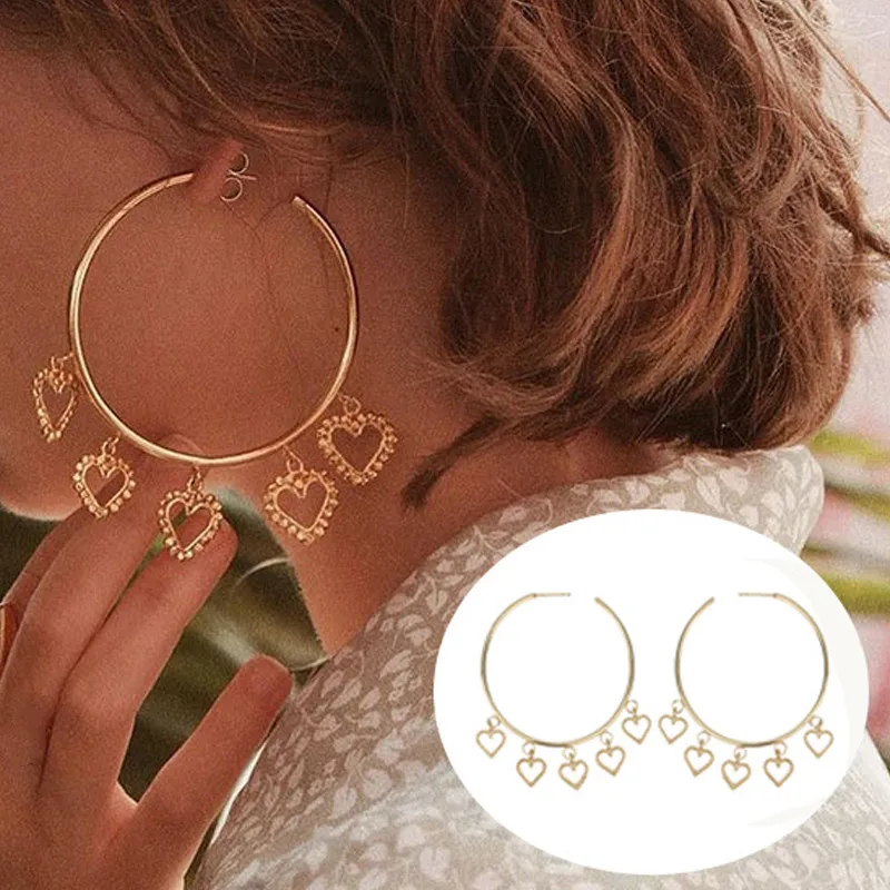 Корейские модные серьги золотого и серебряного цвета с большими полыми