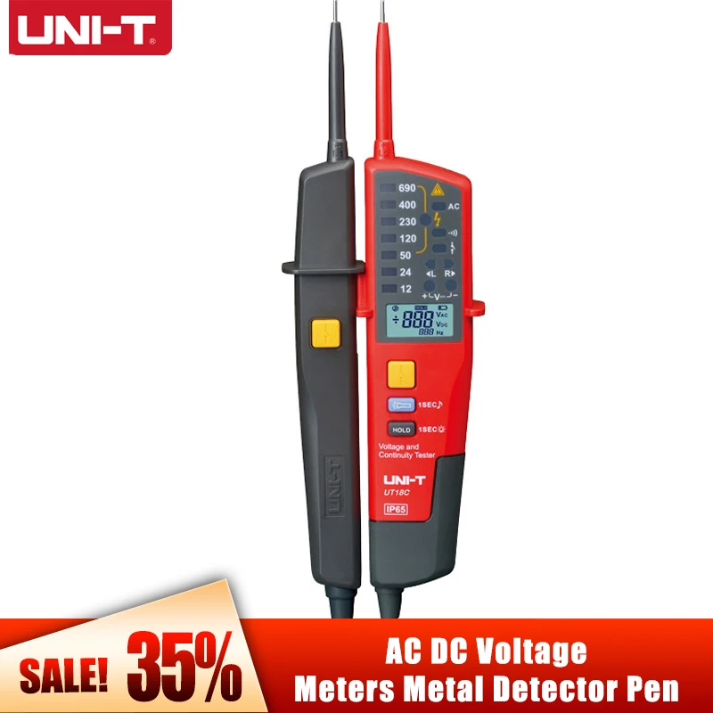 

UNI-T UT18D/UT18C AC DC Voltage Meters Metal Detector Pen Auto Power Off Continuity Tester LED Prompt Digital Voltmeter