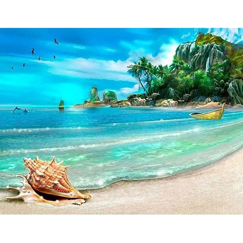 

DIY Diamond Painting Kits For Adults, Paint By Number Cross Stitch Crystal Rhinestone Diamond Paintings Beach Conch