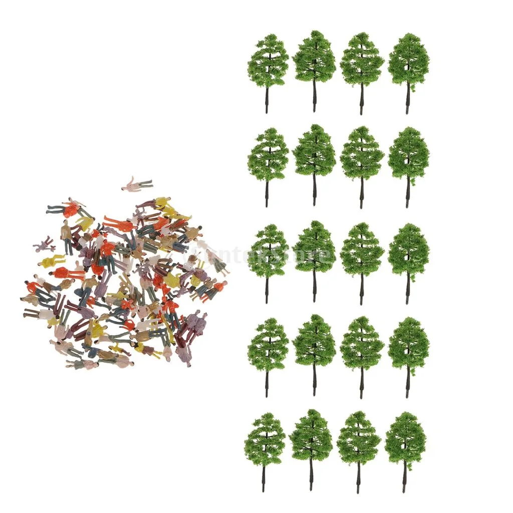 

120pcs Green Tree Painted Figure Models Set Building Train Layout 1:75-1:100
