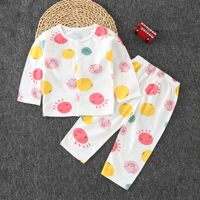 

Summer Air Conditioning Clothing Set Baby Girls Prevent From Getting Cold In Summer Long Sleeve Trousers Children's Suit Thin