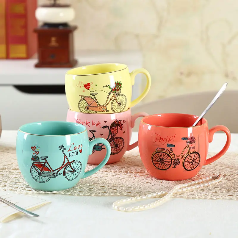 Красочная керамическая чашка с большим горлышком кофейная для пары подарок на