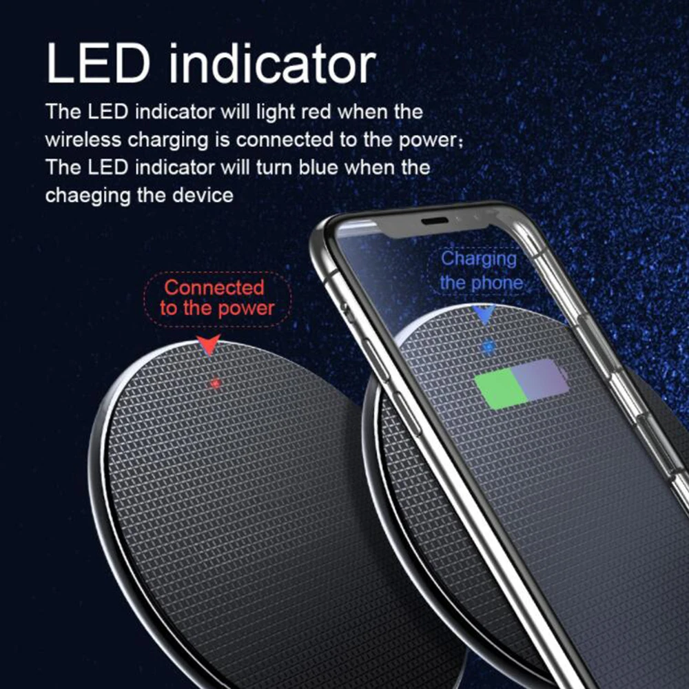 

New 10W Wireless Charger Ultral-slim Aluminum Alloy Qi Desk Fast Charge Pad with Indicator Light Charging Mat for Android iOS