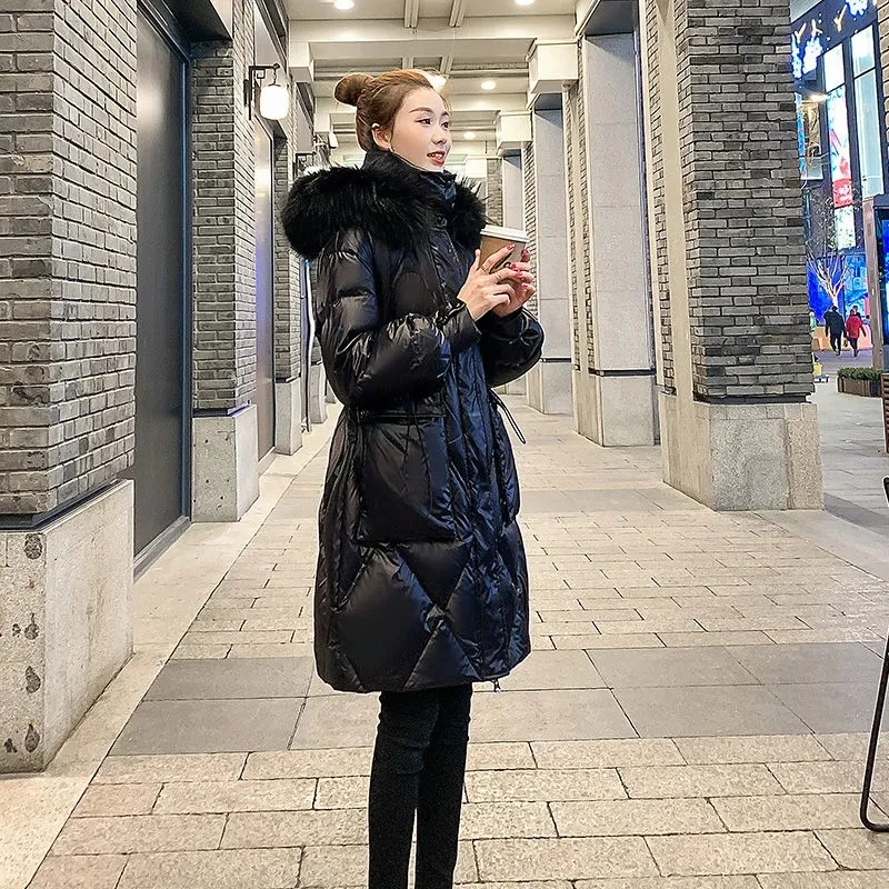 Off-Season 2021 New Winter Bright Face Down Padded Jacket Women's Mid-Length Padded Coat Loose Western Style Padded Coat Loose D