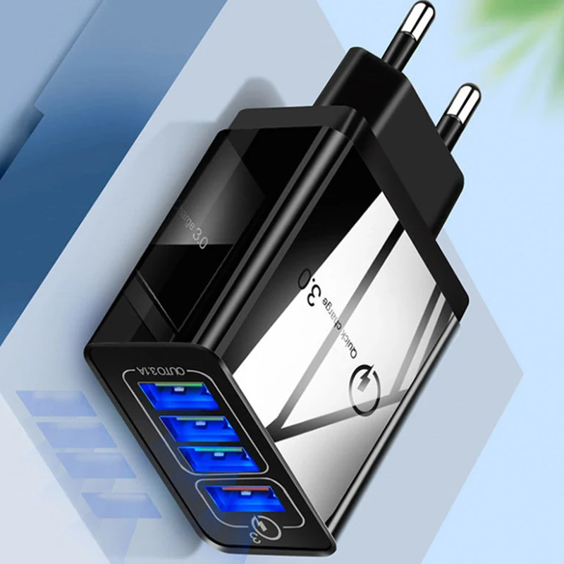 Быстрое зарядное устройство для телефона с разъемом US/EU/UK 4 USB QC3.0 портами