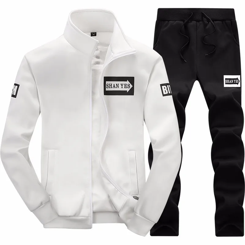 Tracksuits Men Polyester Sweatshirt Sporting Fleece Gyms Spring Jacket + Pants Casual Men's Track Suit Sportswear Fitness