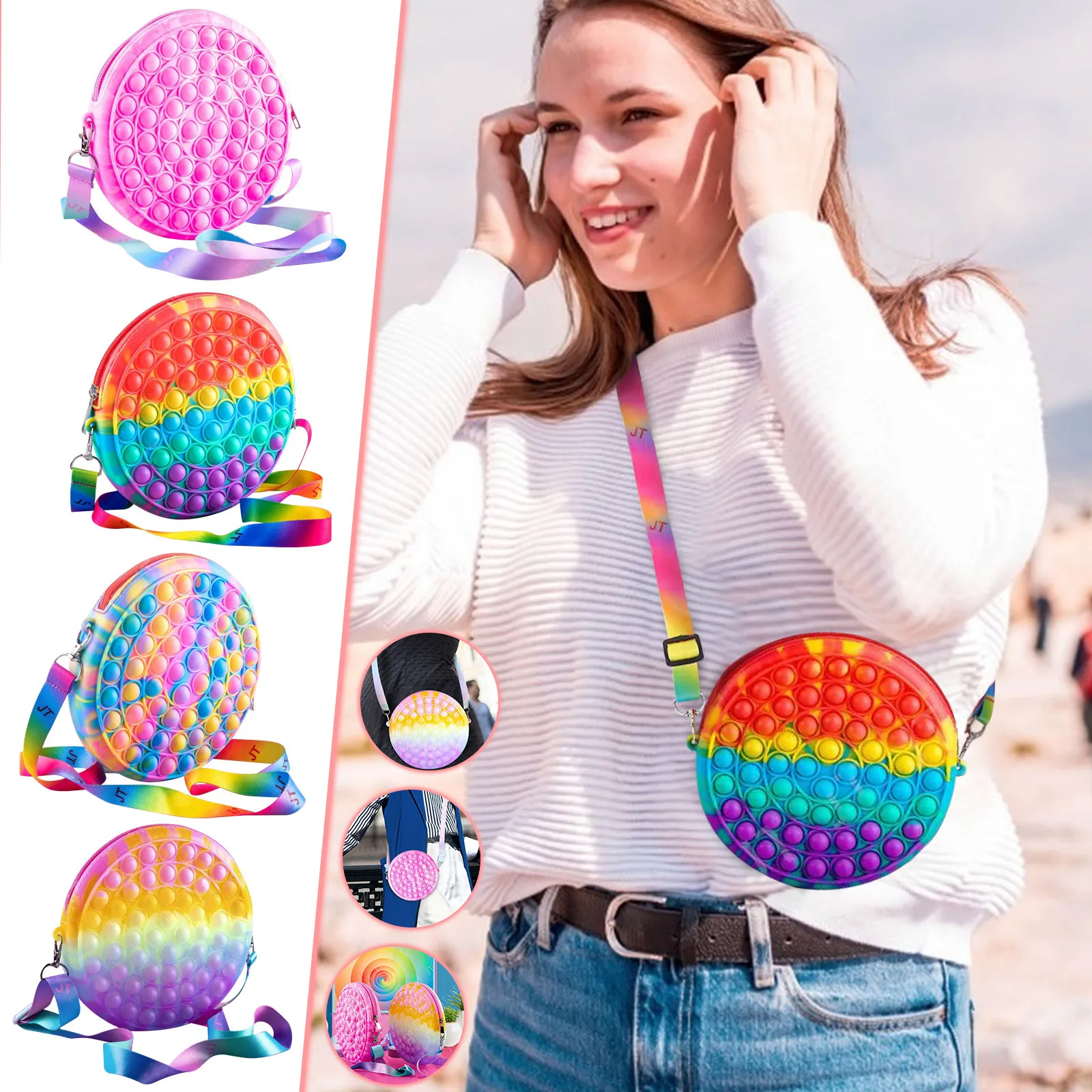 Fashion popet Push its Bubbles Toy Rainbow Shoulder Bags Kawaii Coin Purse Children Backpack Ladies Bag Simple Dimple Fidget | Игрушки и