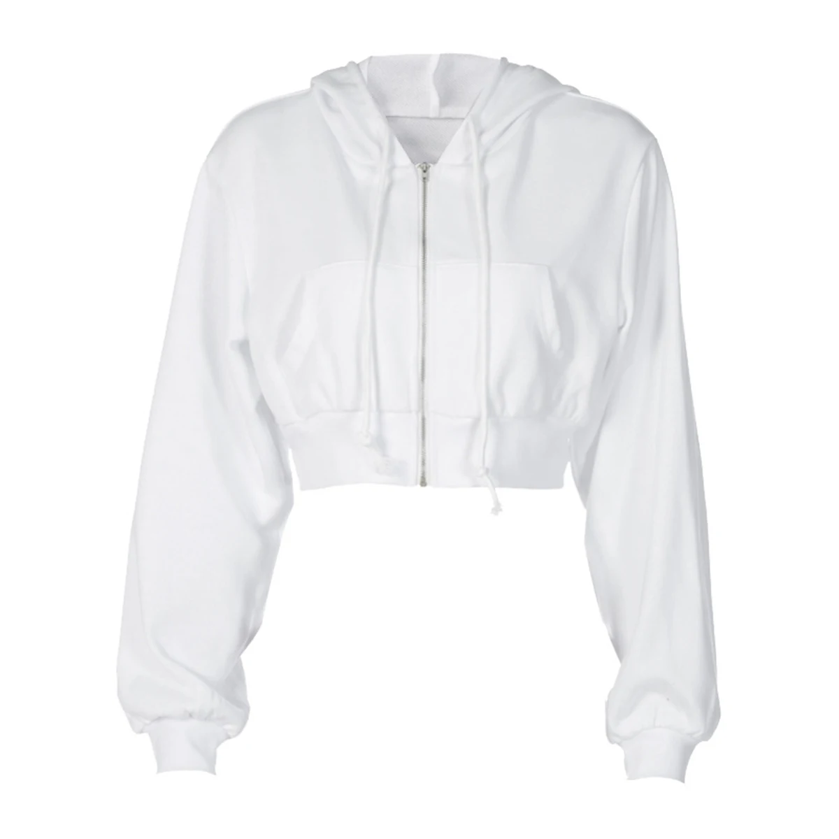 

Women Outfits Solid-Color Long-Sleeves Zipper Open Short Hoodie with Pockets for Ladies White/Grey/Black