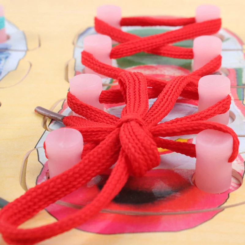 

Montessori Educational Wooden Toy Popular Montessori Material Sensorial Shoe Lacing Puzzle Preschool Montessori Toy For Infants