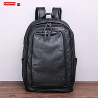 business casual leather mens backpack portable laptop bag large capacity travel backpack soft comfortable handmade computer bag