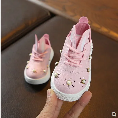 

2019 spring and autumn new girls shoes children toddler girls cute pearl rabbit ear casual shoes for little girls kids sneakers