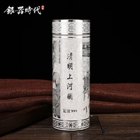 s999 sterling silver vacuum flasks cup hand carving cicada thermos for tea water bottle