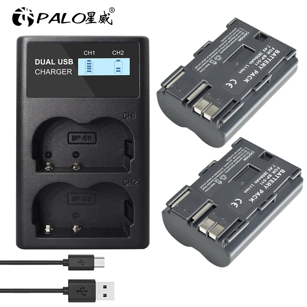 PALO совершенно новый 2650mAh BP 511 аккумуляторная батарея + LCD смарт dispay USB зарядное