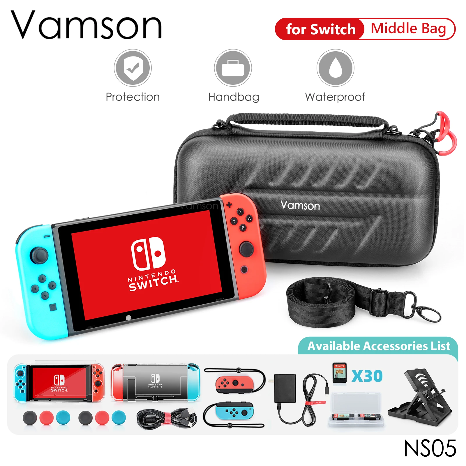 

Vamson for Nintendo Switch Case Bag Protective Cover Waterproof Travel Carrying Handbag for Nintendo Switch Accessories NS05