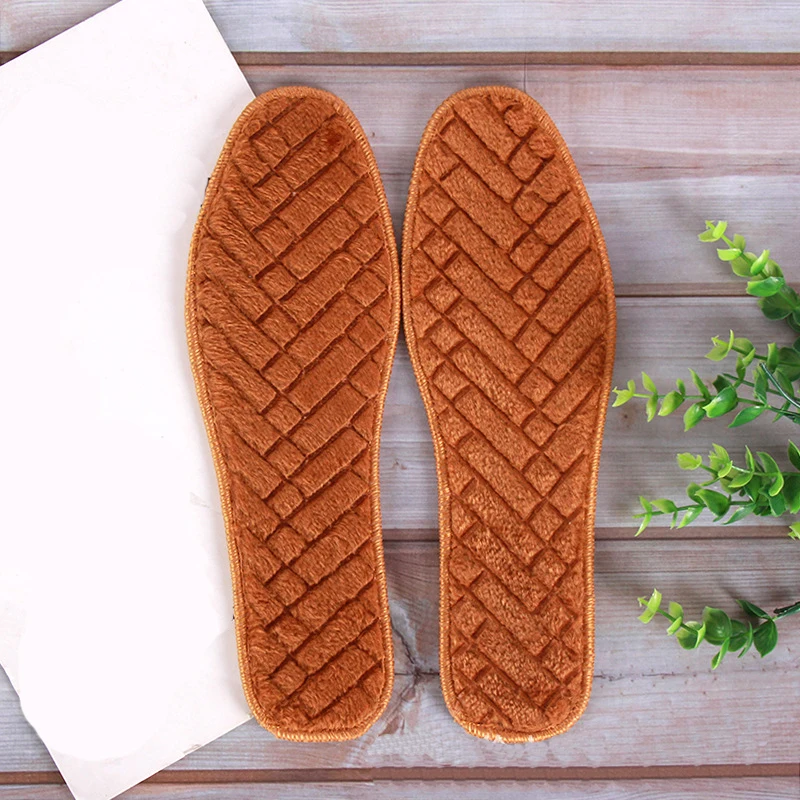 Keep Warm Heated  Velvet Thermal Insoles Thicken Soft Breathable Winter Wmbossed Sport Shoes Insert For Man Woman Boots Pad Sole