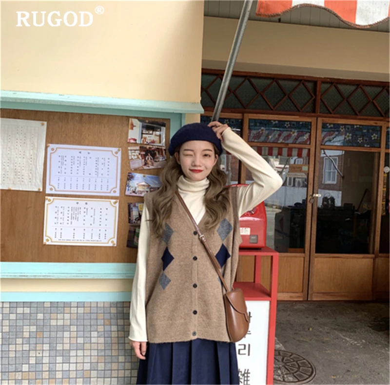 Женский однобортный Кардиган RUGOD винтажный без рукавов с геометрическим принтом