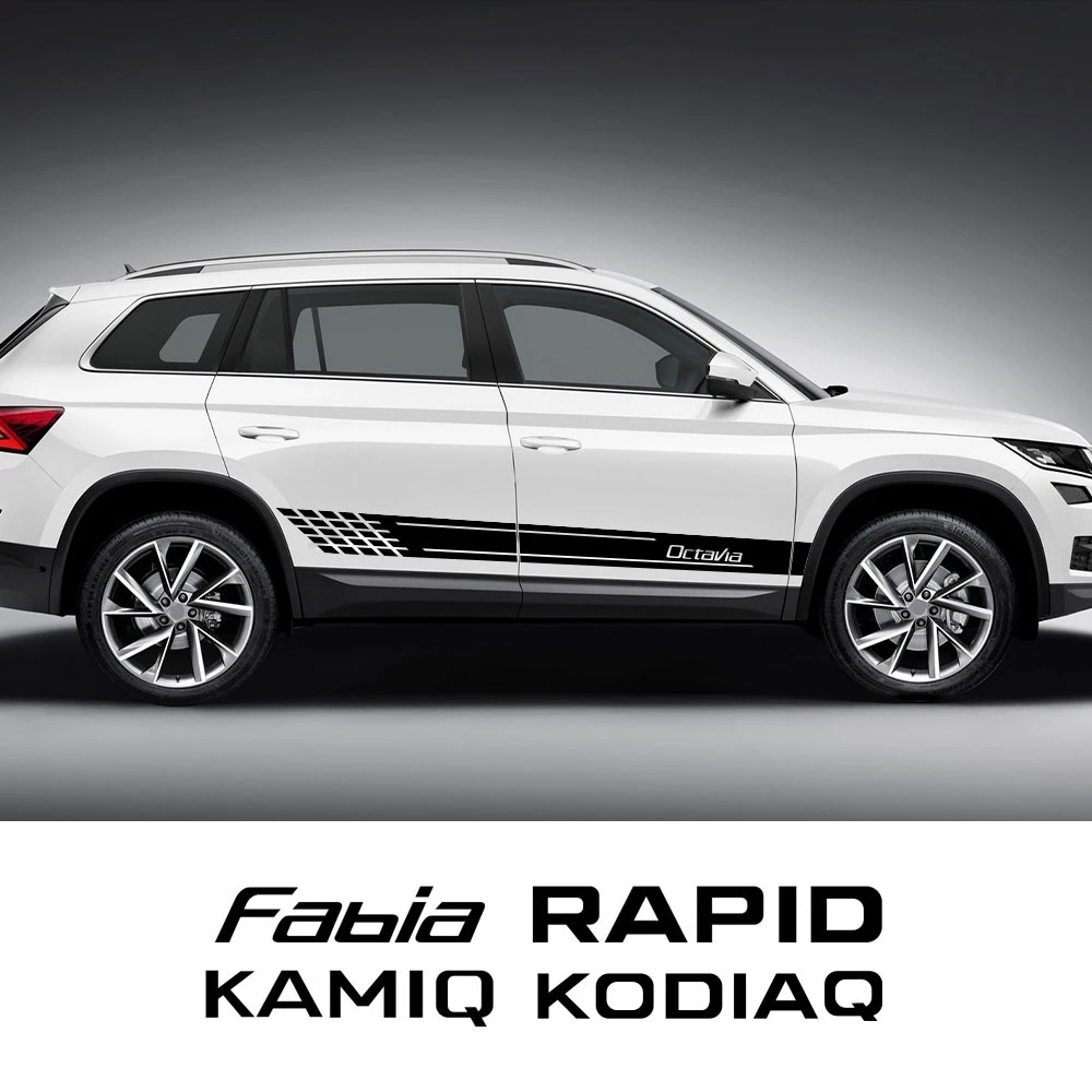 Наклейки на боковую дверь автомобиля в полоску для Skoda Fabia Kamiq Karoq Kodiaq Octavia Rapid Scala