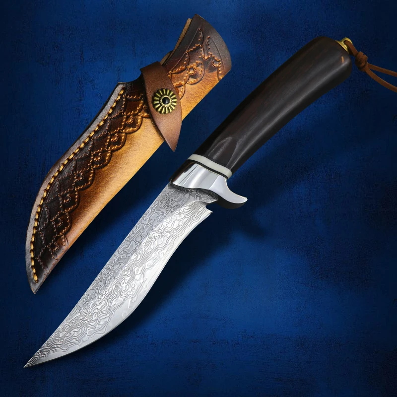 

Handmade Damascus Hunting Knife Camping Self-Defense Tactical Knife Fixed Blade Outdoor Rescue Knife Portable Tool Fishing Knife