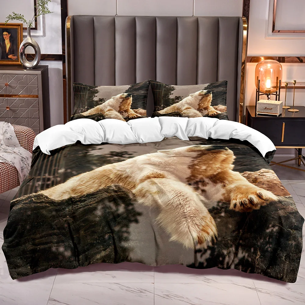 

Постельное белье с изображением медведя Poler, пододеяльник с изображением животных, белое одеяло с изображением медведя, белый чехол из микр...