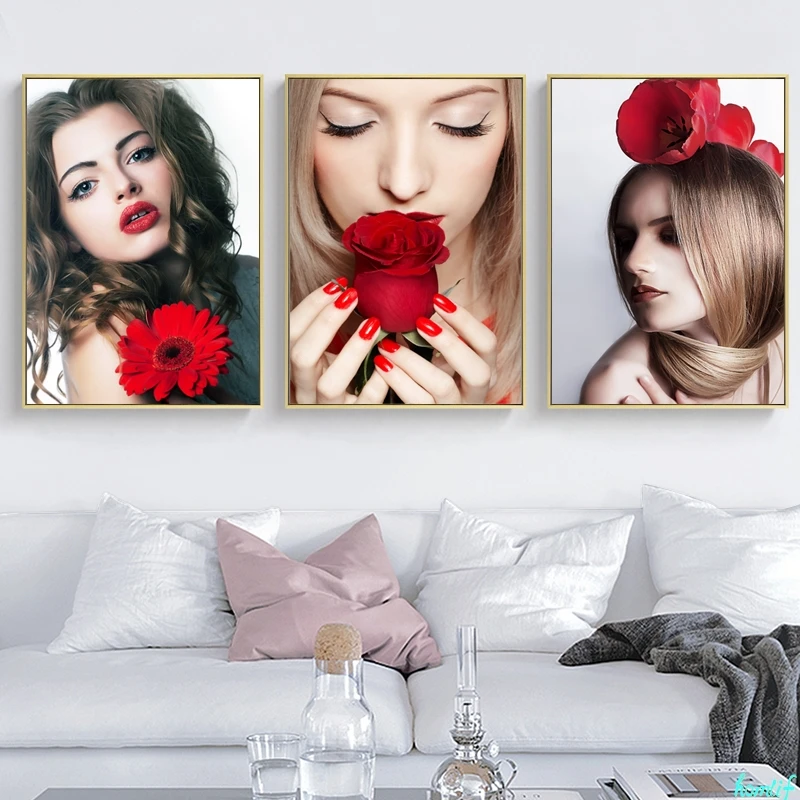 Алмазная картина Красные цветы девушка мода макияж Стразы картины вышивка