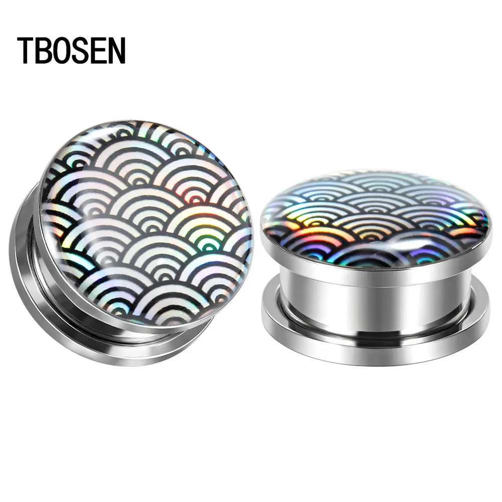 New Fashion Stainless Steel Geometry Texture Logo Ear Expanders Tunnels Earring Gagues Piercing Plugs Body Jewelry Gift 2pcs | Украшения и