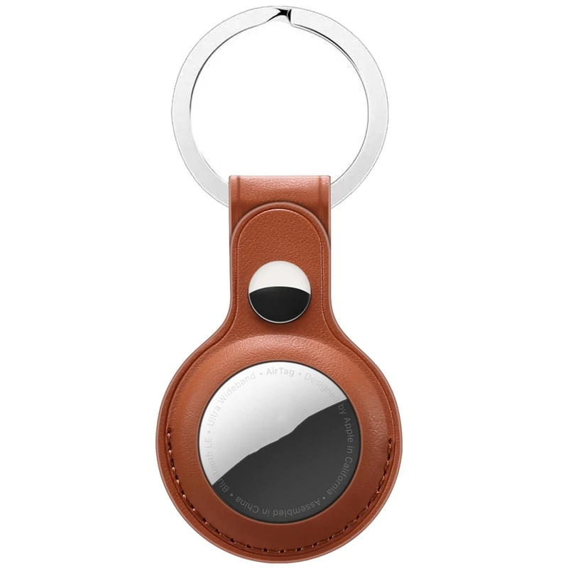 

Anti-lost Location Tracker Device Keychain Protective For Apple Airtag Leather Case-black Double Hole Car Key Chain Accessories