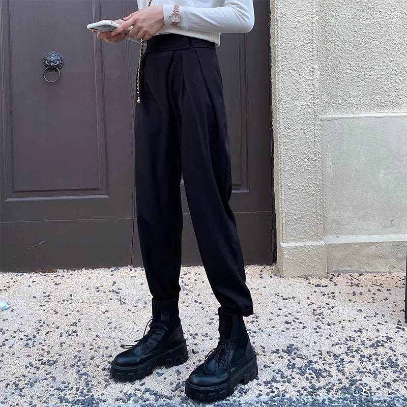 

Размера плюс S-4XL OL в минималистском стиле с высокой талией брюки с широкими штанинами для женщин 2021 Новинка весны осени Повседневная обувь т...