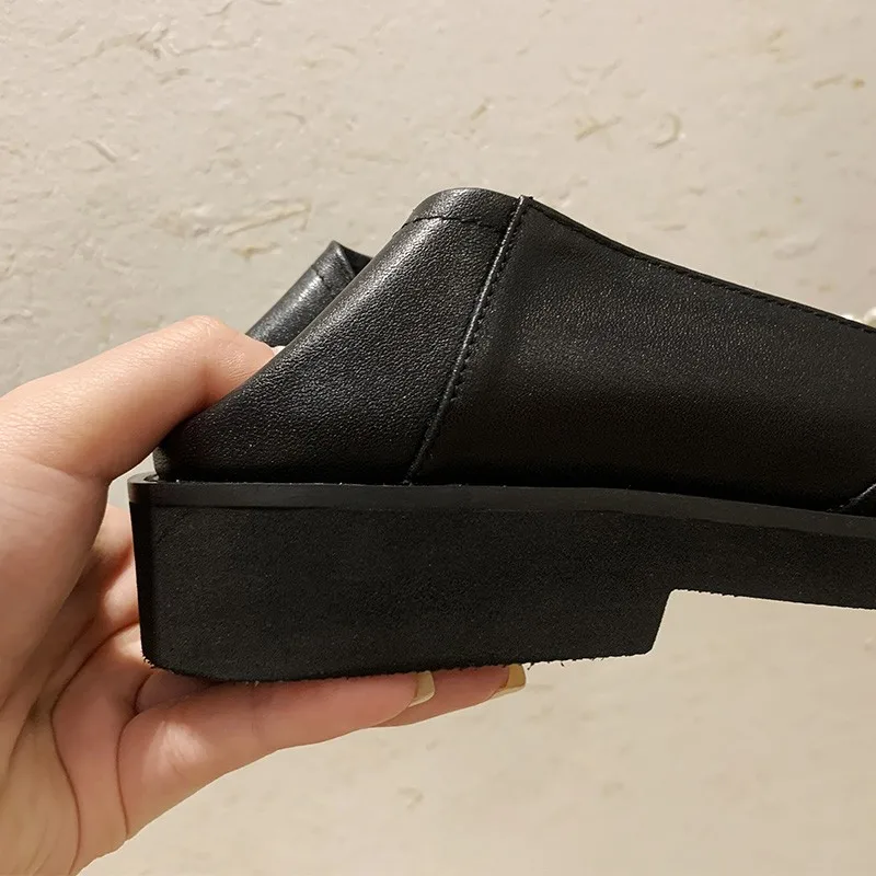 

Platform Loafers Shoes Women Genuine Leather 2021 Spring Autumn New Square Toe Lolita Korean Sweet Pearls Pumps Low Heels Size 9