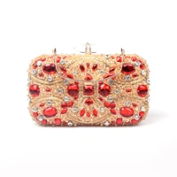 ladys beaded evening bag with diamonds handmade golden crystal red diamond dinner bag womens clutch for paty and wedding