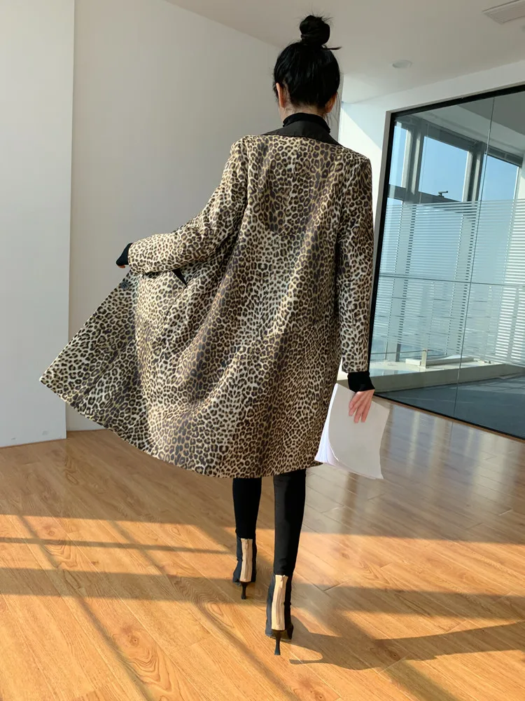 Real 2020 Jacket New Women Genuine Cow Leather Coat Long Leopard Windbreaker Spring Fall Cowhide Luxury Jackets KJ5525 | Женская одежда