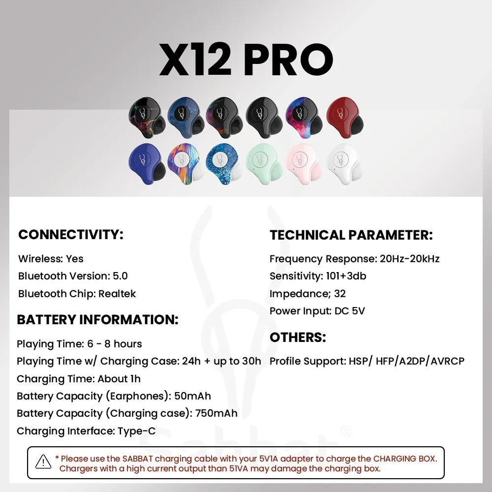 Sabbat X12 Pro Tws Wireless Earbuds Bluetooth 5.0 Earphone Hifi Stereo Headset Sport Waterproof Flame color | Электроника