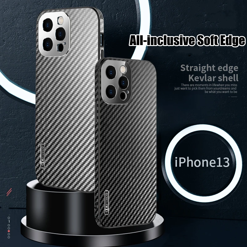 

Carbon Fiber Ultra-Thin Phone Case For iPhone 13 12 Pro Max 13 12 Pro Shockproof Stainless Steel Metal Frame Back Cover Bumper