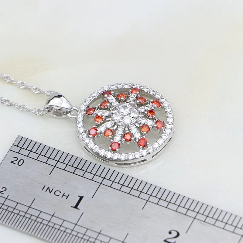 Ювелирный красный гранат из стерлингового серебра 925 пробы с белым кристаллом