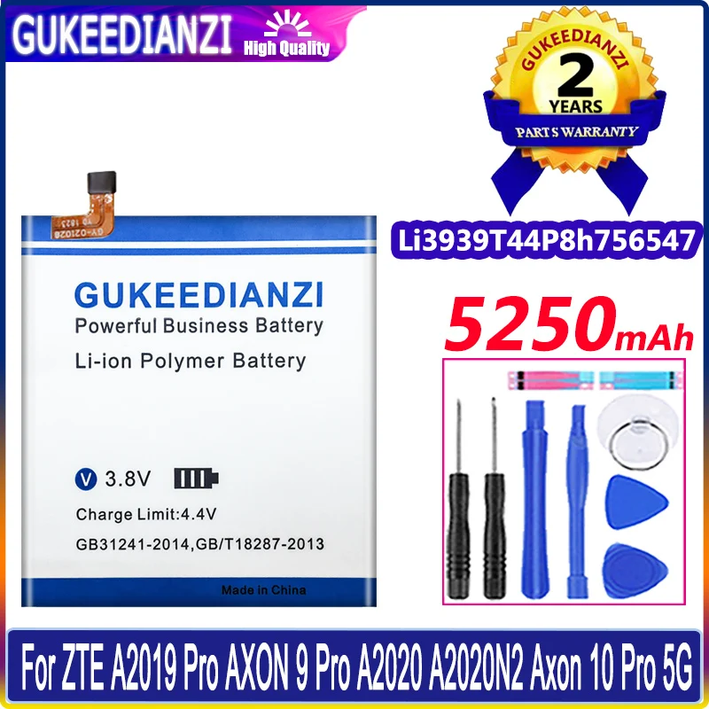 

Аккумулятор GUKEEDIANZI Li3939T44P8h756547, 5250 мАч, для ZTE A2019 Pro AXON 9 Pro 9Pro A2020 A2020N2 Axon 10 Pro 10 Pro