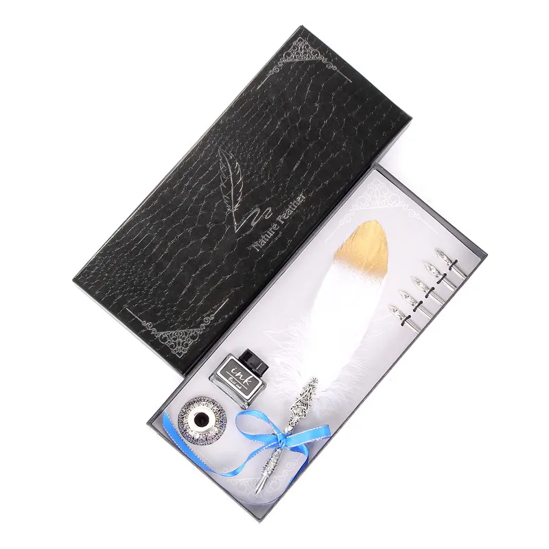 Винтажная текстура перо искусственная ручка Подарочная коробка набор держатель