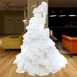 Чисто белые исламские Официальные Вечерние платья на одно плечо 2020 вечернее платье ручной работы с цветами на заказ вечернее платье Длинные платья-русалки для выпускного вечера