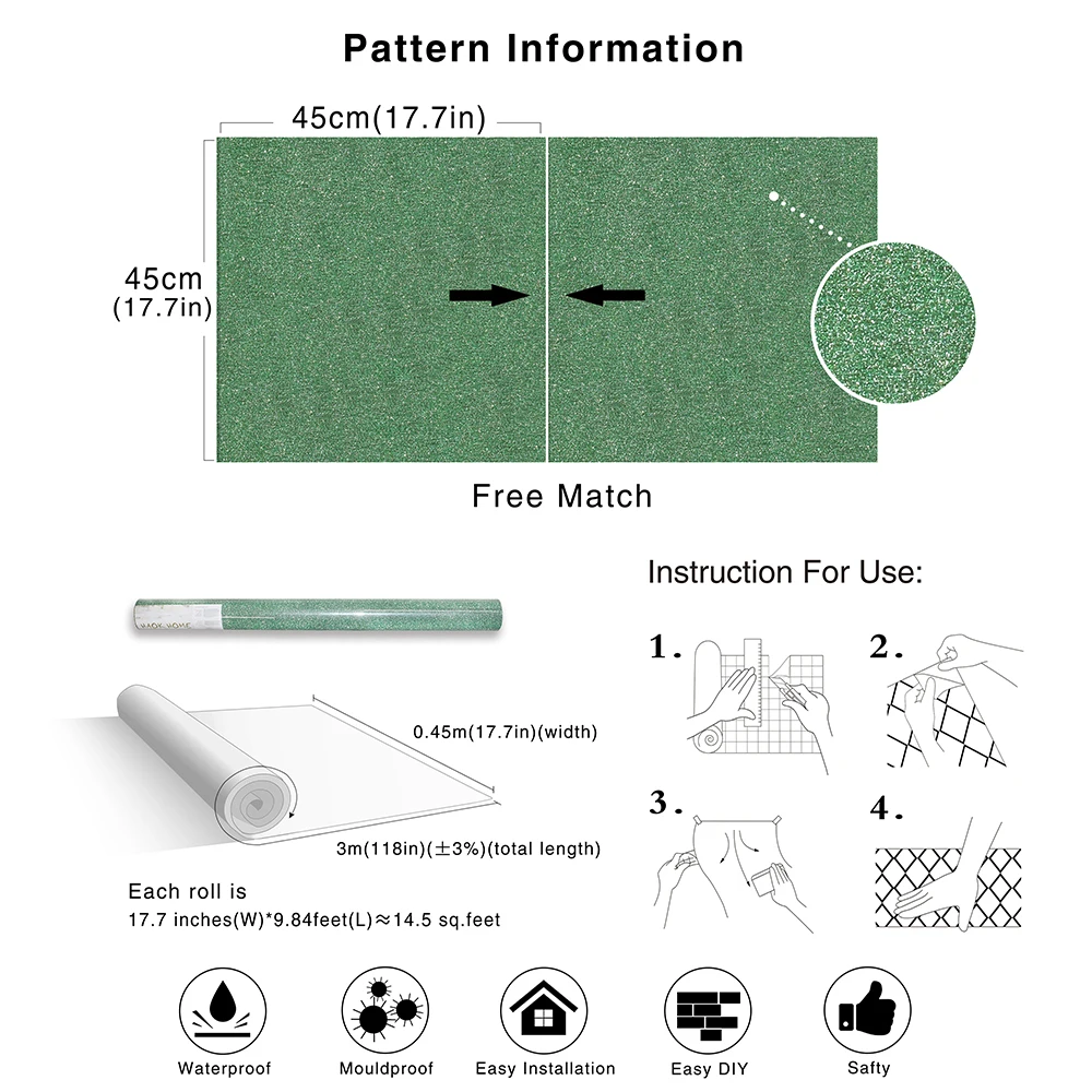 HaokHome зеленый блестящий глиттер обои виниловые блестящие самоклеющиеся дизайн