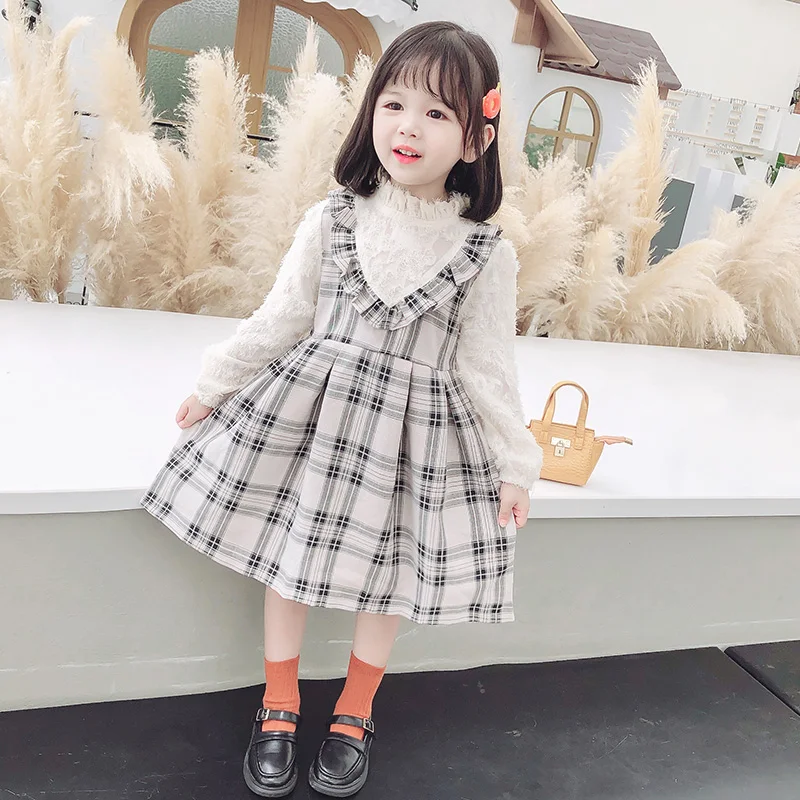 

Cute Long Sleeve Toddler Girls Dresses Autumn New Ruffles Patchwork Plaid Kids Dresses Casual Baby Girls Clothes Vestidos