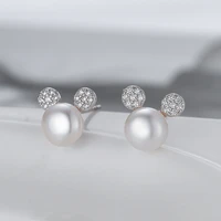 925 sterling silver kids earrings fashion classic mouse ear rhinestone freshwater pearl earrings for girls birthday gift jewelry