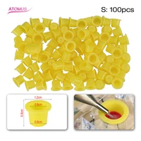 100pcs yellow plastic small ink pigment cup for permanent tattoo makeup eyebrow makeup container stand holder accessories