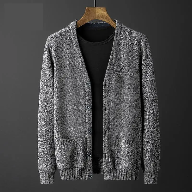 

New Arrival High Quality Spring Autumn Men Cotton Coat Casual Single Breasted V-neck Computer Knitted Cardigan Plus Size M-4XL