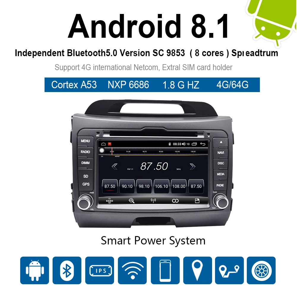 Автомобильный мультимедийный плеер 2 Din Android 8 1 автомобильный DVD для KIA Sportage 2011-2015 7