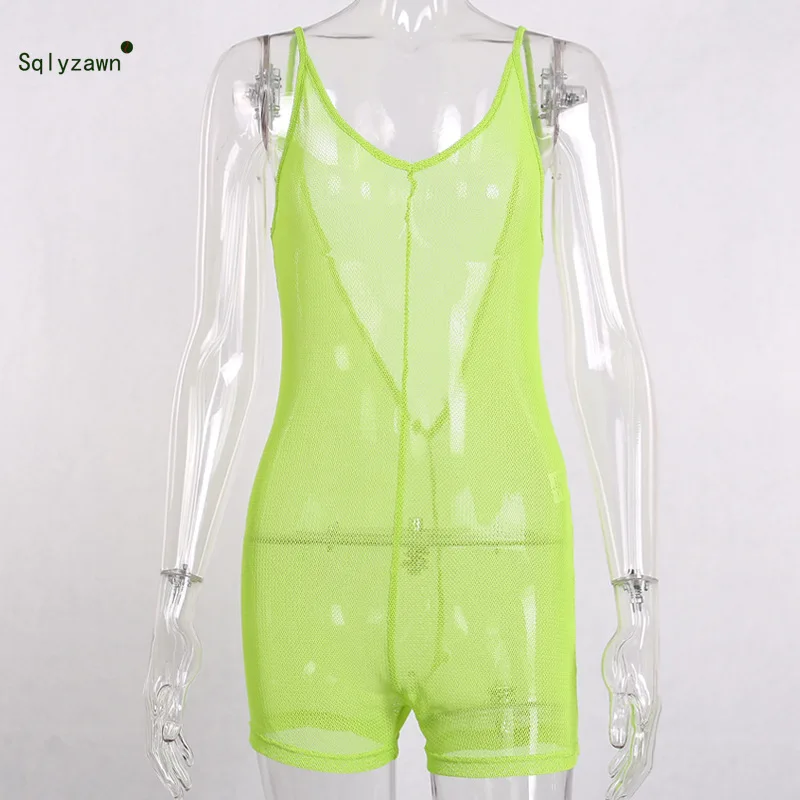 Женский сетчатый комбинезон без рукавов с открытой спиной флуоресцентные шорты