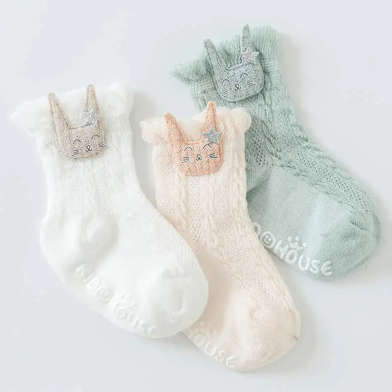 Warmom-Calcetines de algod&oacute;n para ni&ntilde;os peque&ntilde;os, calentador de piernas con bot&oacute;n de dibujos animados, Color caramelo, antideslizantes, 3 pares-2